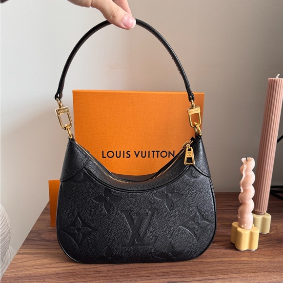 Louis Vuitton Handbags - Louis Vuitton Black Embossed Monogram Shoulder Bag with Gold Hardware